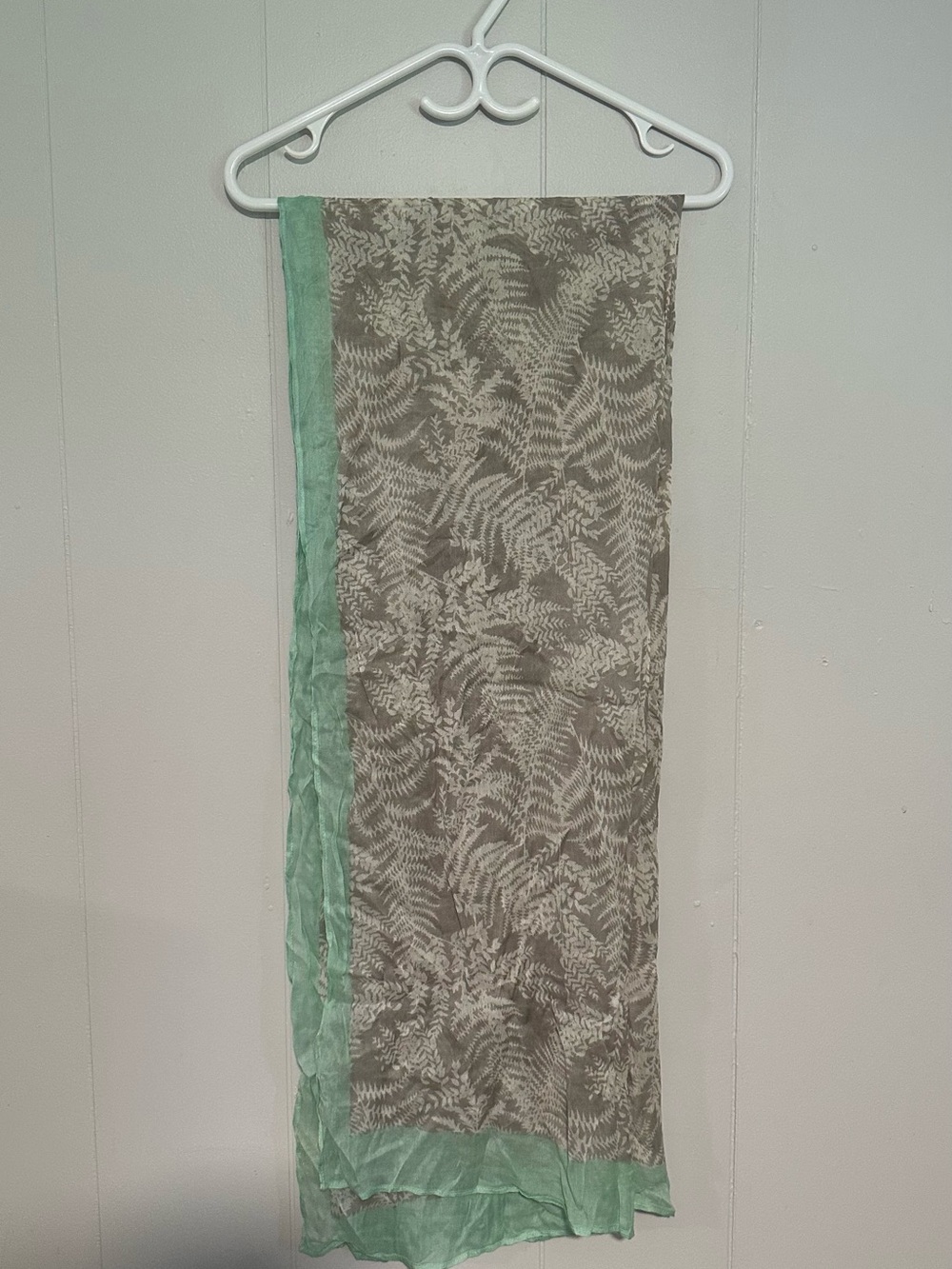 Indigo Mint Green and Taupe Fern Print Lightweight Scarf